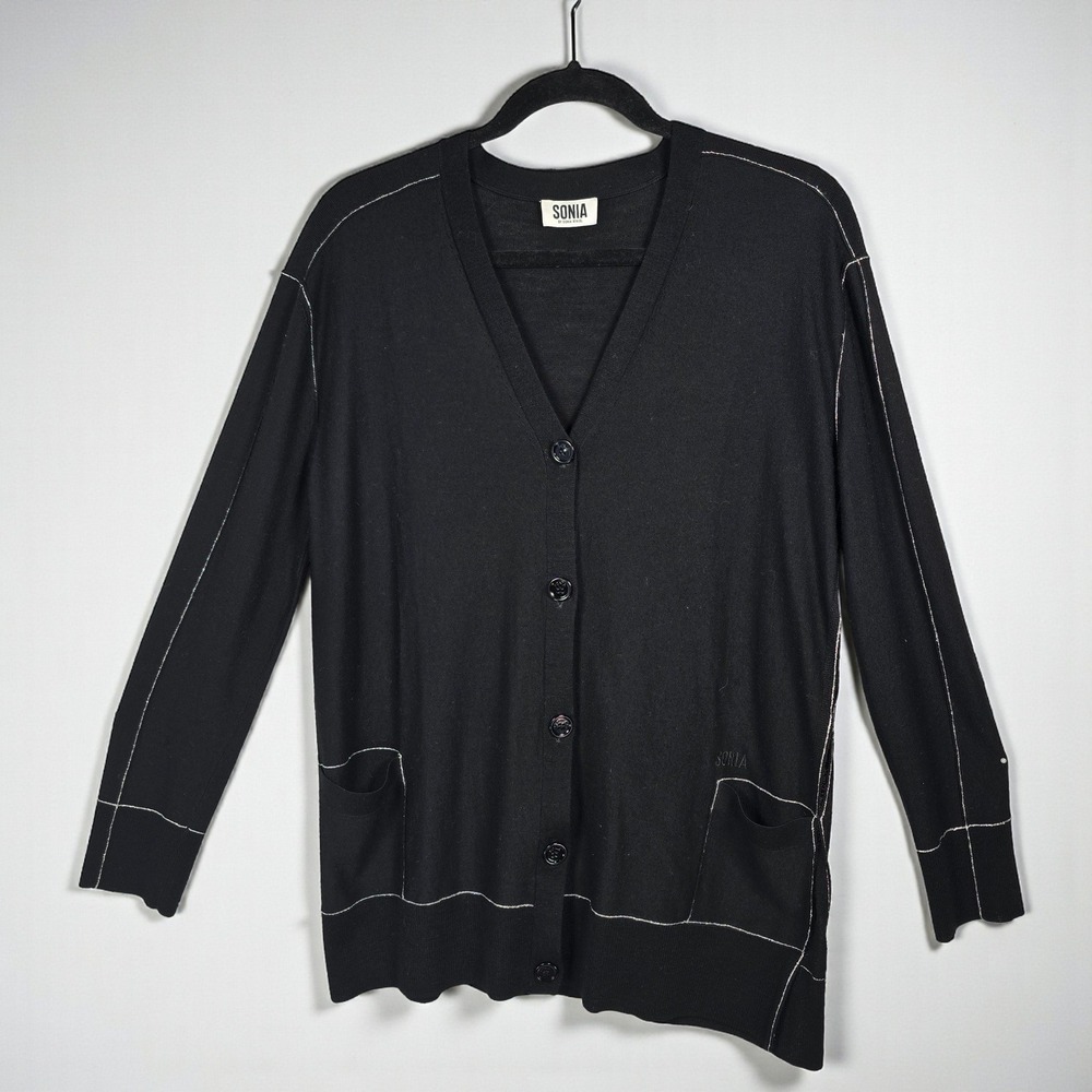 Sonia by Sonia Rykiel Black Knit Cardigan Long Sleeve Pockets Woman Small READ‎